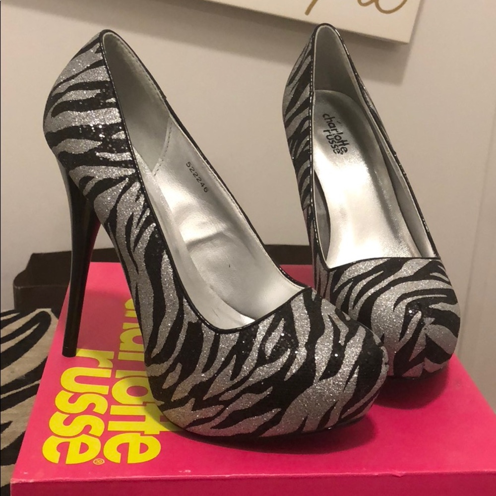 Charlotte Russe zebra glitter heels